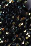 Zwarte sexy patchwork uitgeholde pailletten V-hals mouwloze jurkjurken