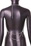Серебряные сексуальные однотонные лоскутные топы с открытой спиной и лямкой на шее