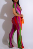 Flerfärgad Casual Print Patchwork V-hals vanliga Jumpsuits