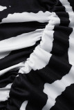 Zwart sexy print patchwork off-shoulder eenstaps rokjurken