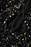Zwarte sexy patchwork uitgeholde pailletten V-hals mouwloze jurkjurken