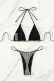 Серебряный сексуальный однотонный купальник в стиле пэчворк с открытой спиной (без прокладок)