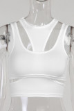 Blanc Casual Sportswear Solid Patchwork Asymétrique O Neck Tops