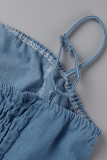 Синий сексуальный повседневный сплошной спинки Спагетти ремень без рукавов из двух частей