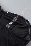 Svarta sexiga patchwork paljetter Genomskinliga rygglösa axelbandslösa klänningar utan ärmar