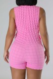 Pink Casual Solid Bandage Basic O Neck Skinny Rompers