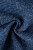 Синие повседневные прямые джинсы из однотонной ткани в стиле пэчворк