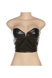 Black Sexy Solid Patchwork Backless Strapless Sleeveless Two Pieces