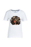 Witte Daily Vintage Print Patchwork T-shirts met letter O-hals