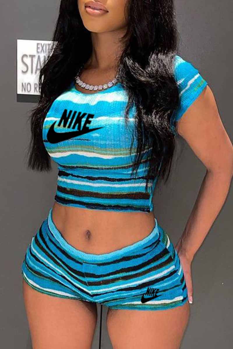 

Blue Street Tie Dye Letter O Neck Short Sleeve Two Pieces