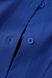 Blaue, lässige, solide Patchwork-Schnalle mit Turndown-Kragen A-Linien-Kleider