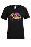 Schwarze, lässige Straßenlippen bedruckte Patchwork-T-Shirts mit O-Ausschnitt