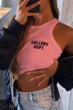 Light Pink Sexy Print Letter O Neck Tops