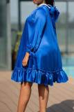 Королевские синие повседневные сплошные повязки в стиле пэчворк с круглым вырезом прямые платья