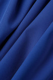 Blaue, lässige, solide Patchwork-Schnalle mit Turndown-Kragen A-Linien-Kleider