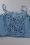 Blauw Sexy Casual Solid Backless Spaghetti Band Mouwloos Twee Stukken