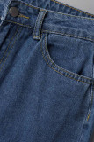 Jeans denim dritti patchwork tinta unita casual blu