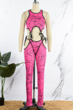 Gouden Sexy Casual Print Bandage Uitgeholde O Neck Skinny Jumpsuits