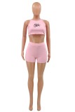 Pink Casual Letter Print Basic O Neck Sleeveless Two Pieces