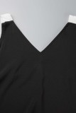 Zwart casual effen patchwork V-hals lange jurkjurken