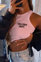 Light Pink Sexy Print Letter O Neck Tops