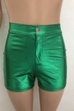 Short verde escuro casual básico básico skinny cintura alta convencional de cor sólida