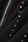 Vestidos de manga larga con cuello en V de taladro caliente de patchwork casual negro