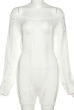 White Sexy Solid Hollowed Out Patchwork See-through Off the Shoulder Skinny Rompers