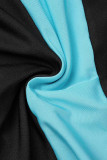 Azul Negro Estampado sexy Borla Vendaje Patchwork Cuello oblicuo Sin mangas Dos piezas