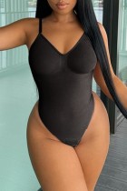 Body skinny con cinturino per spaghetti senza schienale solido casual nero sexy