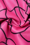 Розово-красный сексуальный повседневный бинт с принтом, выдолбленный из о-образного выреза, тощие комбинезоны