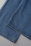 Blaue, lässige, gerade Denim-Jeans mit festem Patchwork