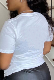 Witte T-shirts met patchwork en O-hals met straatprint