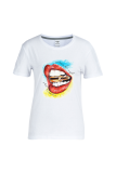 Weiße Patchwork-T-Shirts mit O-Ausschnitt und Straßendruck