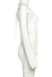 Barboteuse slim blanche sexy, couleur unie, ajourée, patchwork, transparente, épaules dénudées