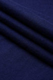 Marineblaue, lässige Sportswear-Lippen bedruckte Patchwork-T-Shirts mit O-Ausschnitt