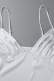 White Sexy Solid Backless V Neck Sling Dress Dresses
