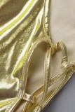 Золотой сексуальный сплошной бинт с круглым вырезом без рукавов из двух частей