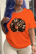 T-shirts à col rond en patchwork à imprimé vintage quotidien orange
