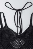 Черное сексуальное сплошное бинтовое прозрачное длинное платье с разрезом на спине и V-образным вырезом Платья