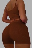 Koffie Sexy Casual Solid Backless Spaghetti Band Mouwloos Twee Stukken