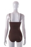 Brown Sexy Casual Solid Backless Spaghetti Strap Skinny Bodysuits