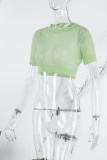 Green Sexy Casual Solid See-through O Neck T-Shirts