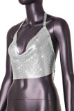 Zilver Sexy Solid Patchwork Backless Halter Tops