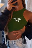 Light Green Sexy Print Letter O Neck Tops