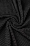 Vestidos longos pretos casuais sólidos básicos com decote em O