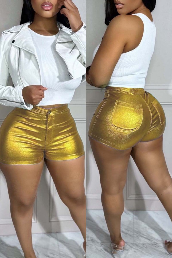 Guld Casual Solid Basic Skinny High Waist Konventionella enfärgade shorts