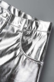 Silber Casual Street Solid Patchwork Hohe Taille Gerade Einfarbige Unterteile