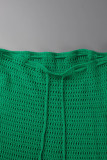 Зеленый сексуальный однотонный с открытой спиной и перекрестными ремешками с круглым вырезом плюс размер из двух частей