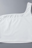 Белый сексуальный повседневный однотонный с открытой спиной на одно плечо без рукавов из двух частей